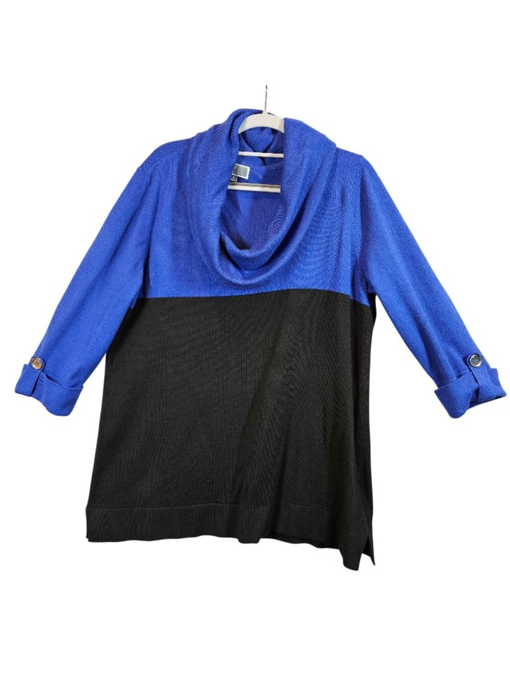 JM Collection Womens Large Colorblock Cowl Neck Tunic Sweater Tab Sleeve Career